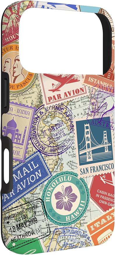 World Map Travel Passport Stamps Postage Stamp Case for iPhone 17 Pro