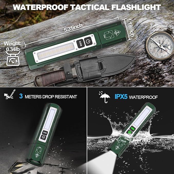 Banral Rechargeable Flashlights High Lumens - Super Bright Small Pocket Magnetic Flashlight, 8 Modes LED Tactical Flash Light, Dual Button Powerful Flashlight for Camping (2, Hunter Green)