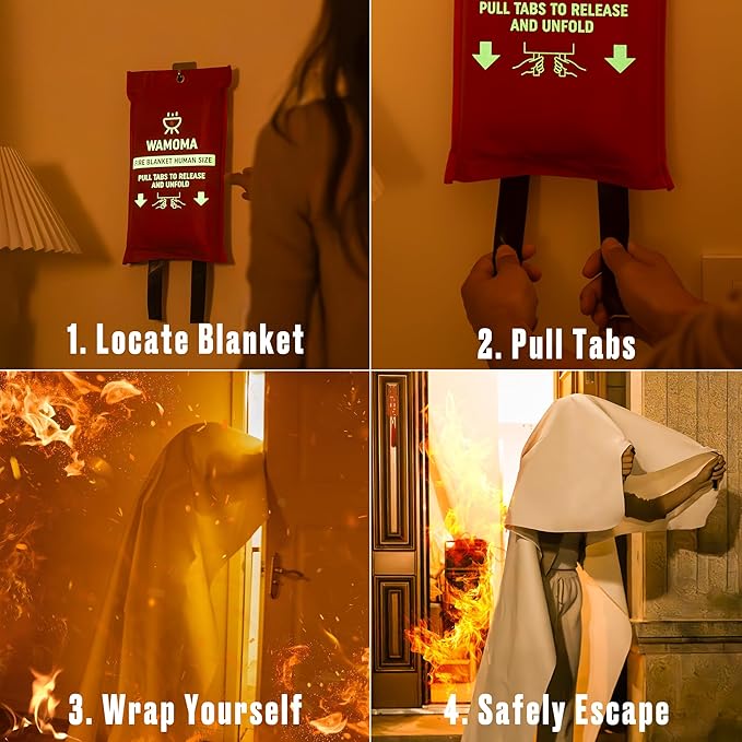 Human Size Fire Blanket - (47" x 71") Extra Large Fire Proof Blanket for Home, RV, Grill, BBQ, Fireplace Emergency Fire Protection, High Heat Resistant Fiberglass Safety Sheet Waterproof