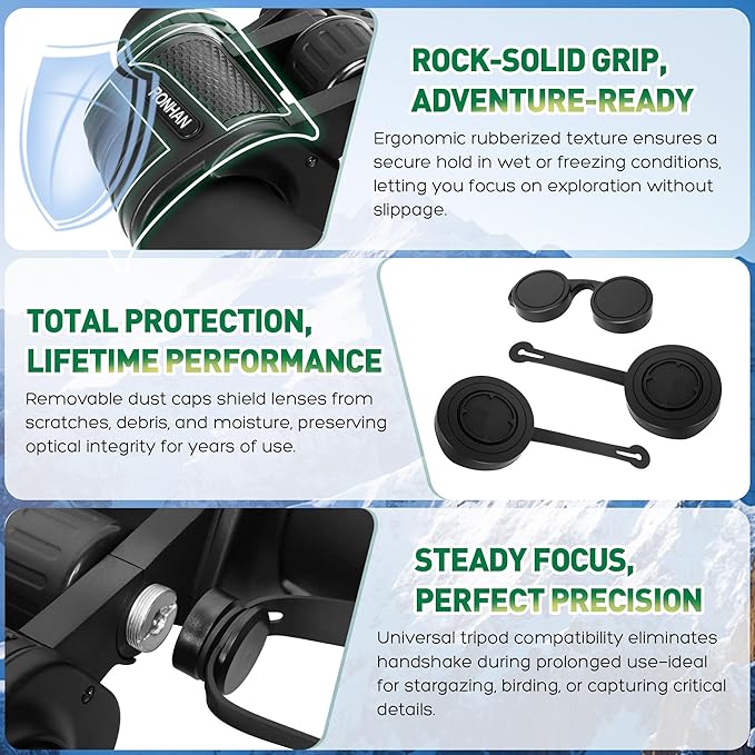 Binoculars for Adults High Powered, 20 x 50 Compact HD Large View Binoculars for Bird Watching Travel Hunting Cruise Outdoor Sports with Carrying Case & Strap