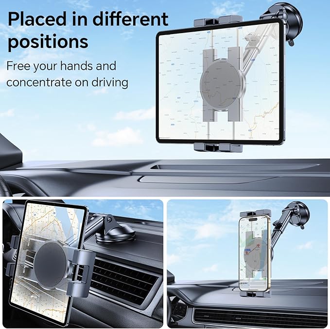 Tablet Holder for Car ipad Holder for Car【Windshield+Dash】Suction Cup ipad Mount for Truck Stand【360° 】Tablet Car Mount soporte para tableta para auto for All 4.7"-12.9" Apple iPad Samsung Galaxy Tab
