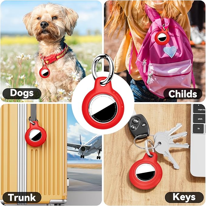 for Apple AirTag 2nd & 1st Gen, Waterproof Case for AirTag Holder Keychain,GPS Tracker Cover for Dog,Car Key,Luggage-F1-Black+Red