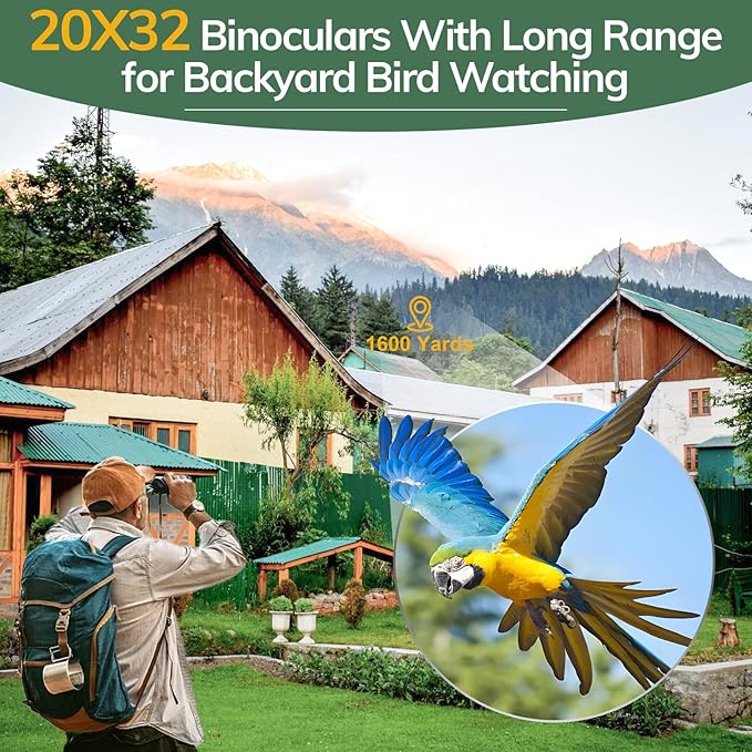 Compact Binoculars for Adults High Powered - OPAITA 20x32 Small Binoculars for Adults Kids with Low Light Vision for Bird Watching Hunting Cruise Ship Travel Concert Hiking