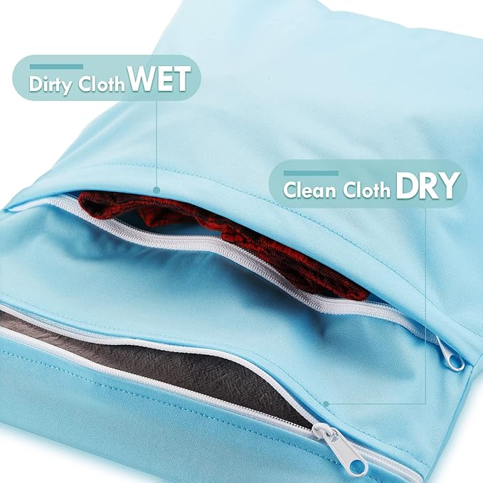 Kenning 6 Pack Wet Dry Bags Waterproof Reusable Cloth Diaper Storage Pouches with Double Zipper Compartments for Swimsuits Gym Clothes Travel Baby Essentials Beach Pool Daycare Laundry Organization