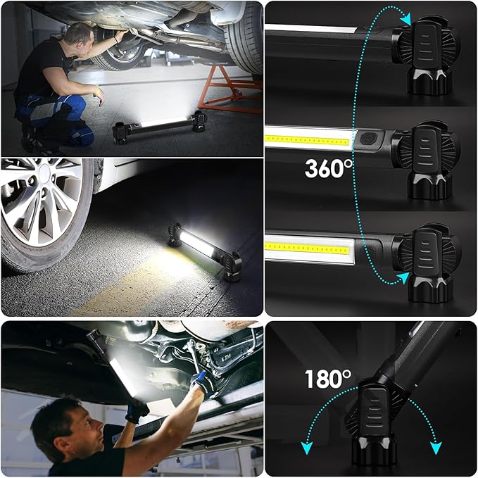 Work Light, 2500LM Ultra Bright, 5200mAh Rechargeable LED Work Lights, Magnetic Underhood Work Light Bar with Hooks, Portable Mechanic Light for Car Repairing Inspection Garage Workshop Emergency