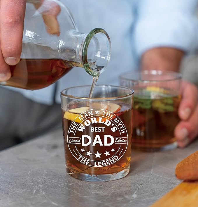 Nogrit World's Best Dad Whiskey Glasses 10 oz, Best Dad Gifts for Father's Day Birthday from Sons Daughters, Father Gifts Old Fashioned Rocks Glasses for Drinking Cocktail Scotch Vodka Tequila Rum