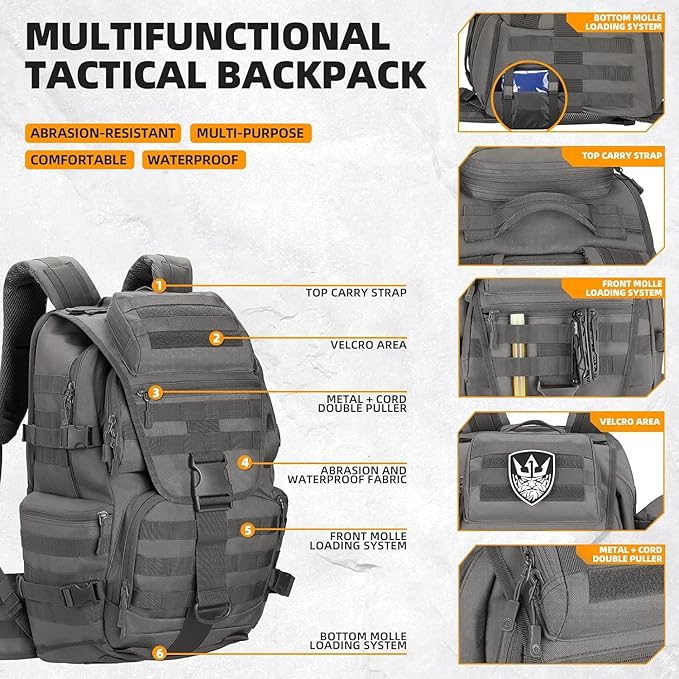 50L Military Tactical Backpack 3 Day Assault Pack Molle Daypack Hiking Backpack for Men and Women