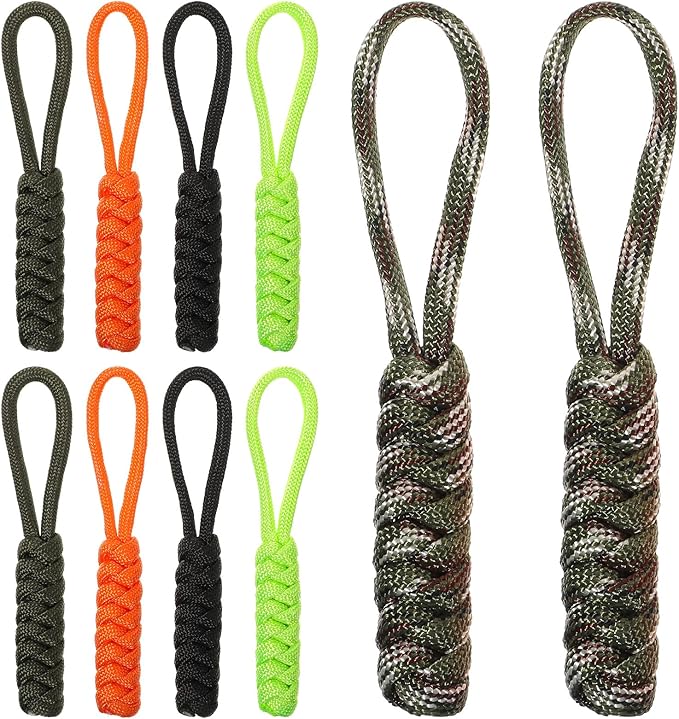 10 Pieces Paracord Zipper Pull Replacement Zipper Pulls Tab 4" Keychain Backpack Lanyards Universal Pulls Nylon Repair Slider Pull Tab Fixer for Backpacks Tents Trolley Traveling Cases Jackets