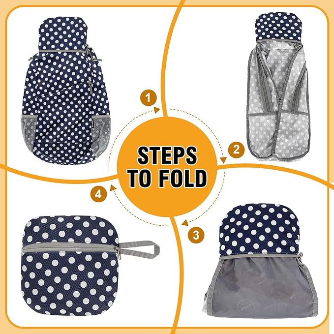 ZOMAKE Lightweight Packable Backpack,Foldable Backpacks Small Daypack for Hiking Water Resistant Day Bag for Travel(Navy Blue,White polka dots)