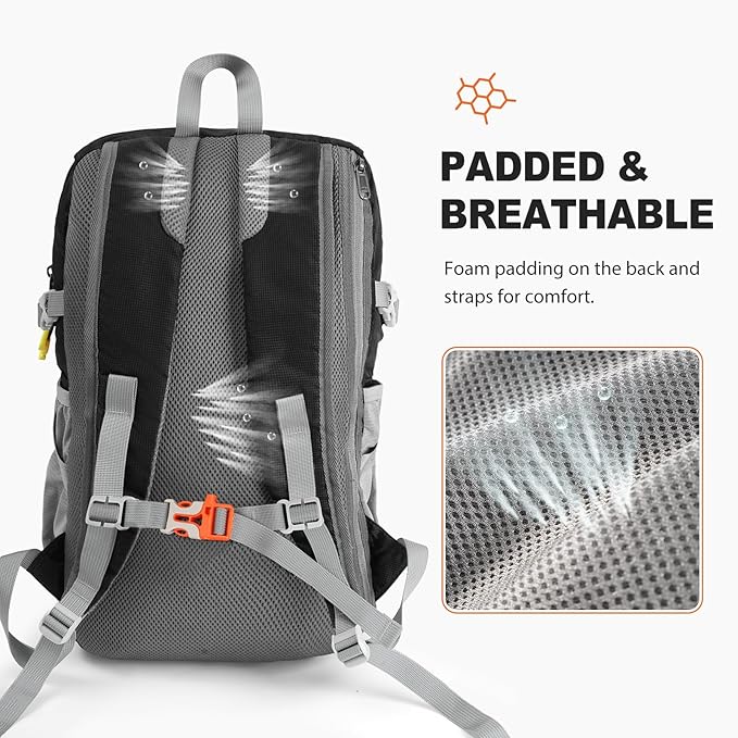 20L Hiking Backpack Lightweight Packable Hiking Daypack, Foldable Small Travel Outdoor Camping Shoulder Bag with Wet Dry Separation (Black)