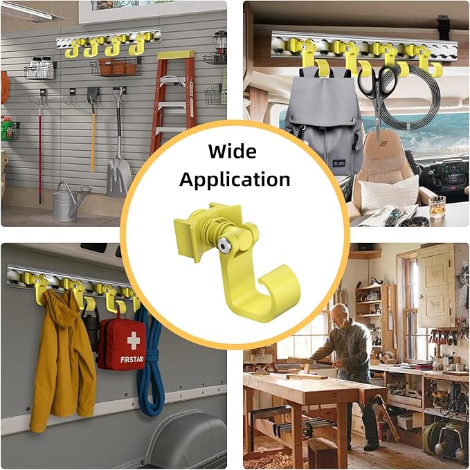 4 Pack L Track Hooks with Single Stud Fitting, Spring-Loaded Adjustable Gear Hook, Aluminum L Track Accessories for Trailer, Truck, Garage, Tie Down System, 100LBS Max Load Capacity – Yellow