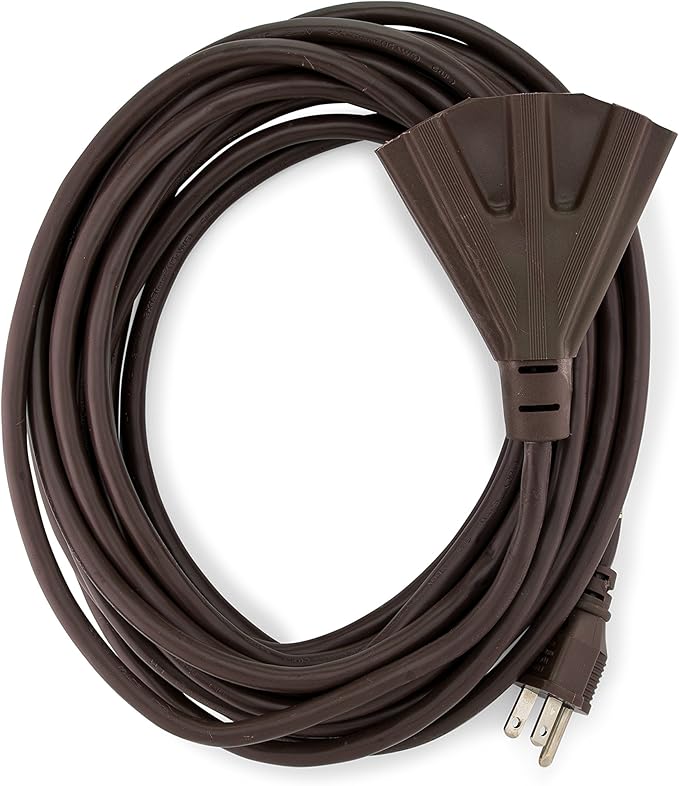 Holiday Lighting Outlet 25-Foot Brown Extension Cord, 3-Prong Indoor & Outdoor Splitter, Perfect for Landscape Lighting