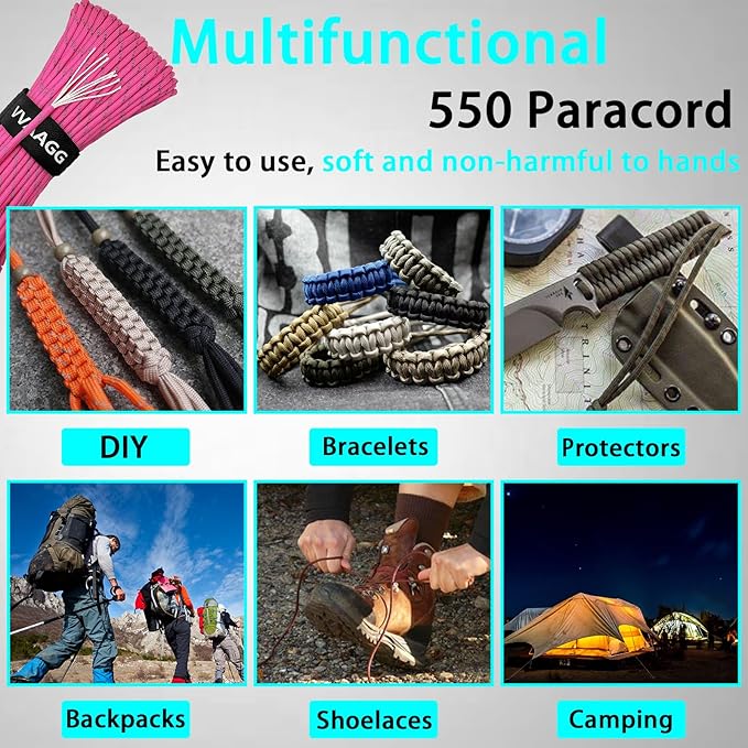 VVAAGG Reflective Paracord Rope 100FT, 7 Strand Nylon para Cord Lanyard Utility 550 Parachute Cord, 4mm Thin Tent Rope for Outdoor Camping Hiking