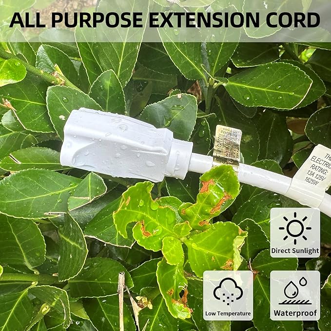YOJOE Indoor Outdoor Extension Cord, 3 Prong 13A Weatherproof Power Cord, 16 Gauge Heavy Duty 10 ft White Extension Cord for Garage, Garden and Home, 16/3 SJTW UL Listed
