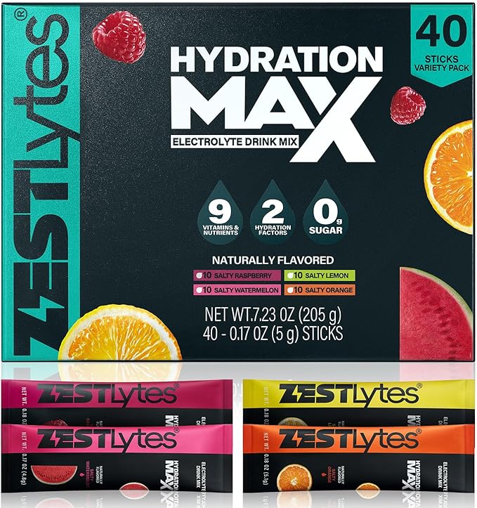 40 Sticks Sport Hydration Sugar Free Electrolyte Packets, High Sodium Low Calorie Electrolyte Powder Drink Mix, Liquid Daily IV Flavors | Salty Watermelon Raspberry Lemon Orange
