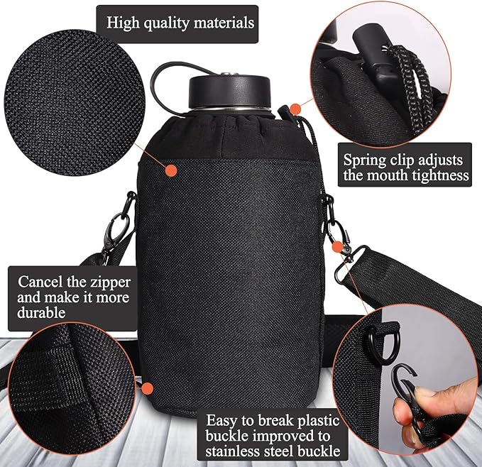 SENDESTAR 64 oz Water Bottle Double Wall Vacuum Insulated Leak Proof Stainless Steel Beer Growler +2 Lids—Wide Mouth with Flat Cap & Spout Lid Includes Water Bottle Pouch (Cobalt)