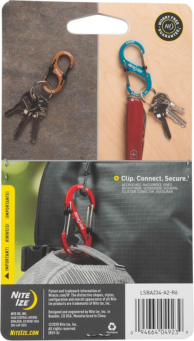 Nite Ize S-Biner SlideLock Stainless Steel Dual Locking Carabiner - S-Biner Key Holder with Locking Gate - Carabiner Organizer for Keys & Camping Accessories - Assorted Sizes, Assorted Colors (3 Pack)