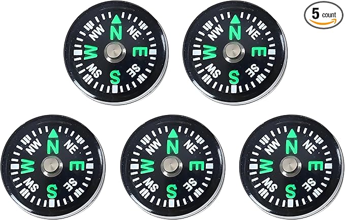 5 Pack Mini Pocket Compass 25mm – Survival Button Compass for Hiking, Camping, Boating & Outdoor Activities, Small Backpacking Navigation Tool for Paracord, Watch Band & Teens Adventure Gear