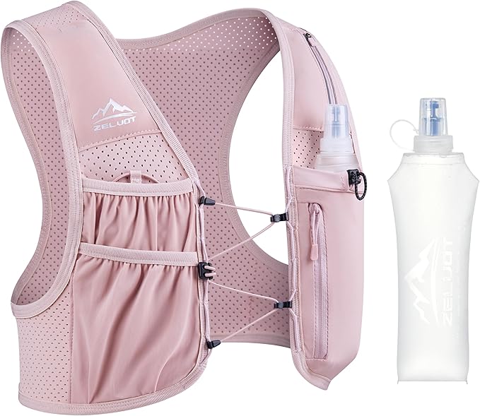 Zelvot Running Vest for Women Men, USA Original Patent, Adjustable Chest Straps Running Hydration Vest with 500ml Soft Flask, Lightweight Reflective Hydration Backpack for Marathon
