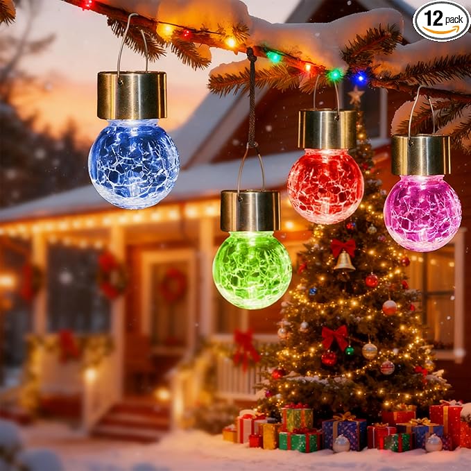 SOLPEX 12 Pack Solar Outdoor Lights Decorative, Hanging Christmas Decoration Solar Light Outdoor Solar Powered Waterproof Lights, Hanging Globe Light for Garden, Yard, Patio, Lawn(Color Changing)