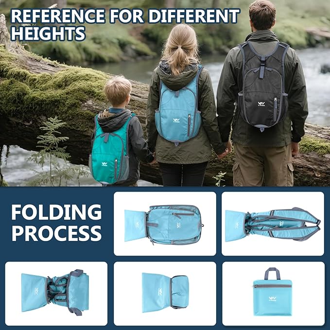 15L Foldable Hiking Backpack,Lightweight Packable Waterproof Machine Washable Daypack with Chest Strap,Small Folding Pack for Travel/Walking for Men&Women-0.52LB Blue