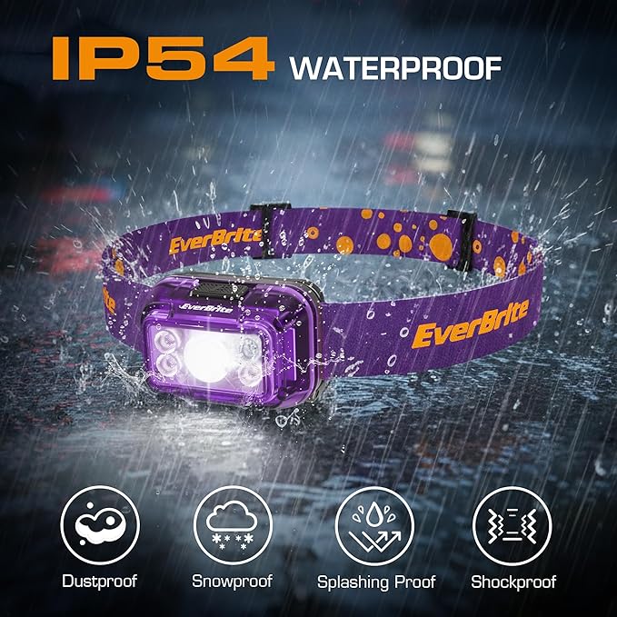 EverBrite Rechargeable Headlamp, 2 Pack Kids & Adult Headlamp with White/Red/Green Light, Memory Function, 120° Adjustable, IP54 Waterproof Head Lamp for Camping, Running & Emergencies, Gift Choice