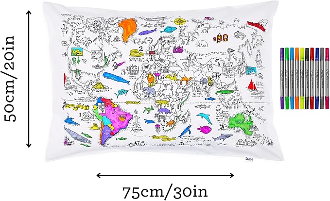 eatsleepdoodle - Coloring Pillowcase for Kids – Reusable DIY Pillow Cover with Washable Markers, Educational Arts & Crafts Activity for Boys & Girls, Fun Gift for Creative Play, Machine Washable