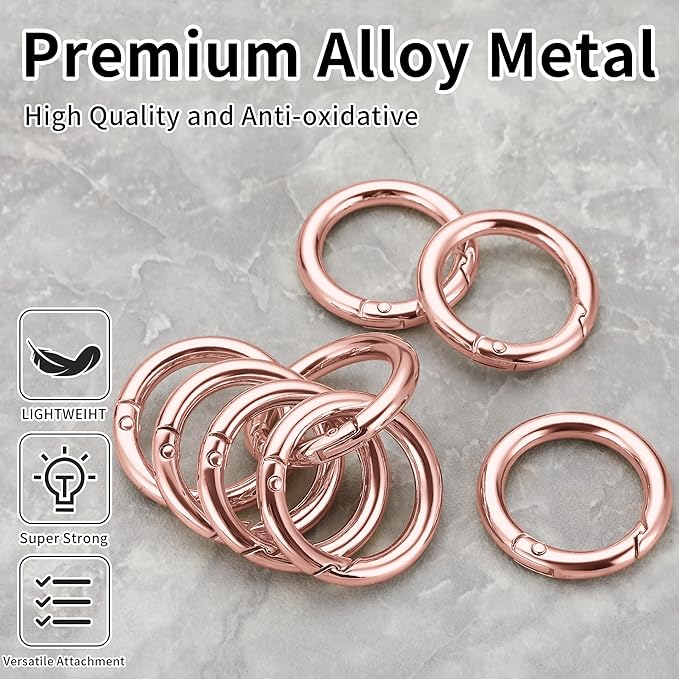 Gkeygo Key Ring Clip, 1 Inch Keychain Rings, 8 Pack Round Carabiner Clip for Keys, Buckle, Bags, Purses - Key Chain Hooks Replacement Keychains Lanyard DIY Crafts, Rose Gold