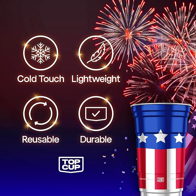 Top Cup America's 250th Birthday 20 oz Reusable Aluminum Party Cups 20 Count | Durable, Reusable & Recyclable, Made in USA