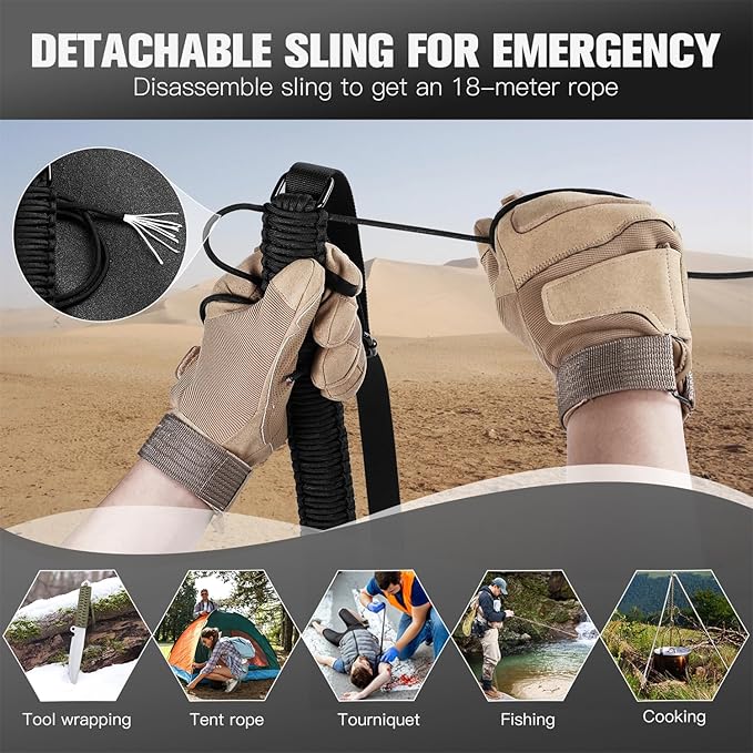 VVAAGG Two-Point Paracord Rifle Sling with Swivels, Non-Slip Gun Sling with Adjustable Length Strap