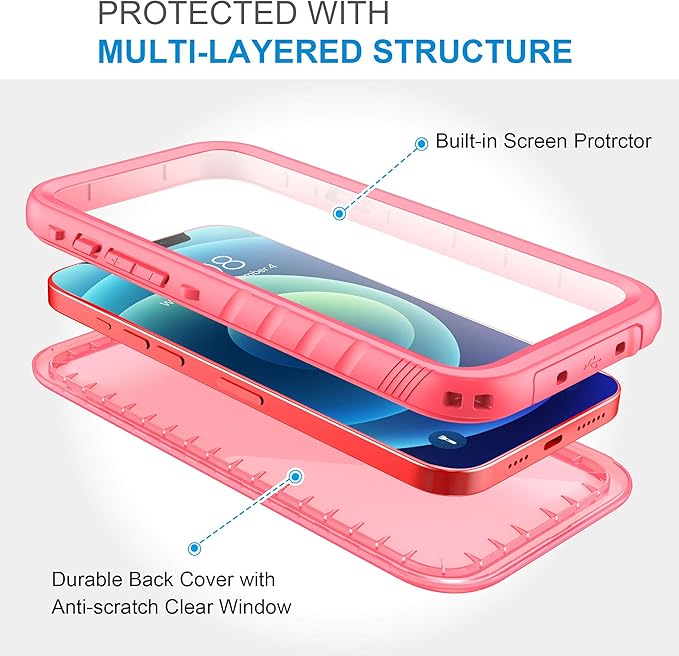 SPORTLINK Compatible with iPhone 12 Pro Max Waterproof Case - Full Body Shockproof Dustproof Phone Screen Protector Rugged Cases for iPhone 12 Pro Max 6.7 Inches Pink