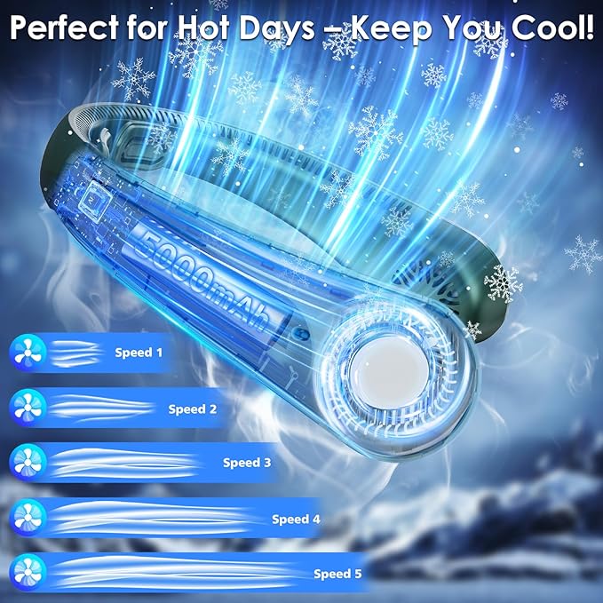 Portable Lightweight Neck Fan with Neck Support, Birthday Gifts for Men Women Dad Mom, Rechargeable Personal Wearable Cooling Neck Fans for Hot Flashes, Disneyland, Travel, Camping Essentials