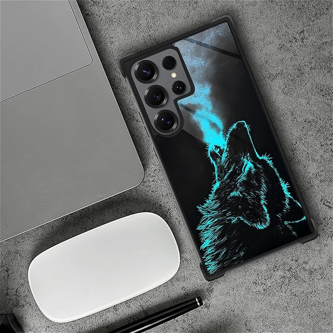 for Samsung Galaxy S25 Ultra Case,Graphic Design for Girl Boy Soft Silicone Hard Acrylic Shock Protection Designed for Samsung Galaxy S25 Ultra Blue Breathing Wolf Pattern