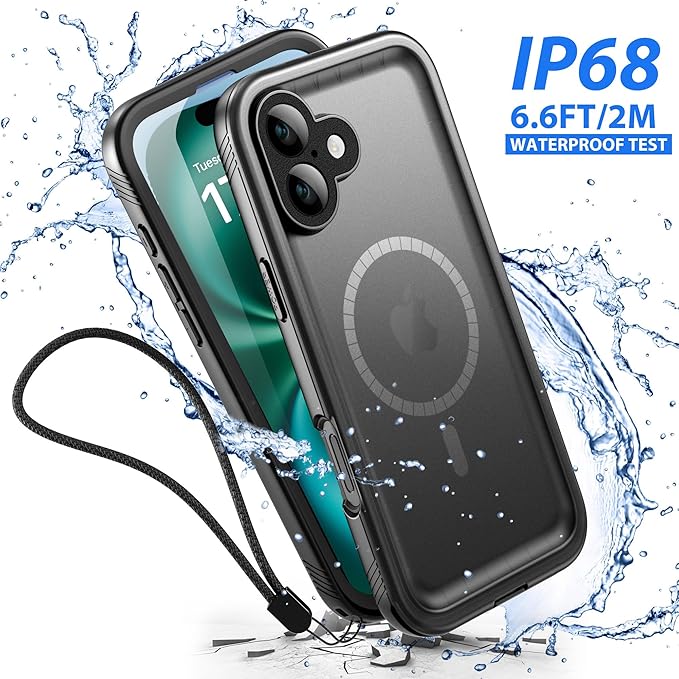 SPORTLINK for iPhone 16 Waterproof Case - Shockproof Dustproof Case with Built-in Clear Screen Protector, Full Body Heavy Duty Sealed Protective Cover for i Phone 16 6.1" Mag/Black