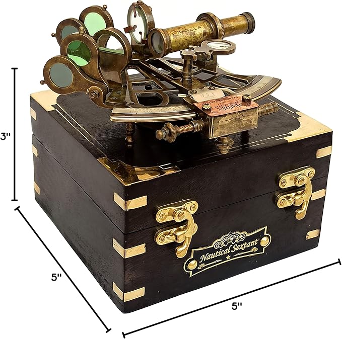 J. Scott London Brass Ship Sextant with Hardwood Box – Vintage Nautical Marine Navigation Instrument, Collectible Maritime Decor Handmade Gift for Father's Day, Baptism, Partner, Best Men, Graduation
