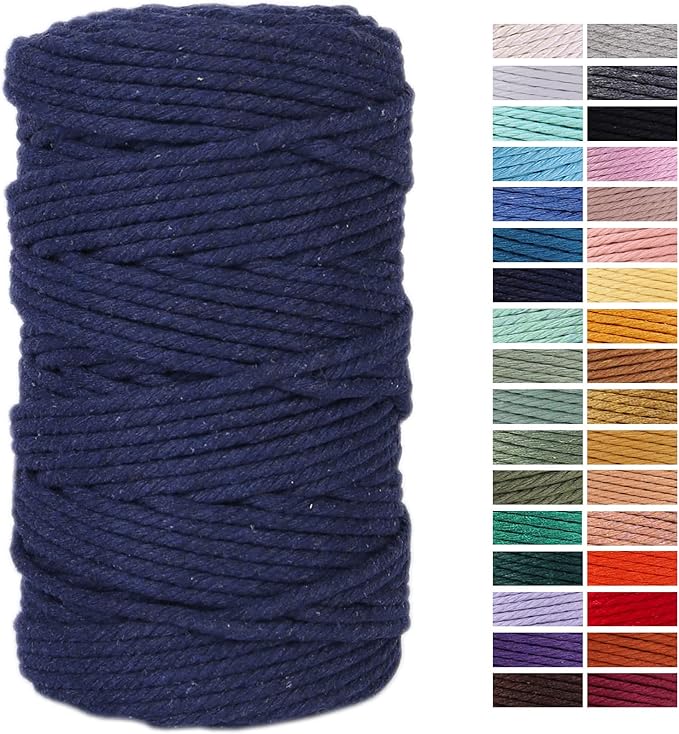 Dark Blue Macrame Cord 4mm x 109Yards,Colored Cotton Rope Craft Cord Colorful Cotton Cord Twine for Wall Hanging Plant Hangers Crafts Knitting Decorative Projects