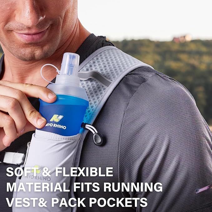 N NEVO RHINO 2PCS Soft Flask, 17oz/500ml TPU Running Water Bottle for Hydration Vests and Running Packs, Leak-proof BPA-Free Collapsible Water Bottles for Running, Hiking, Cycling, Climbing