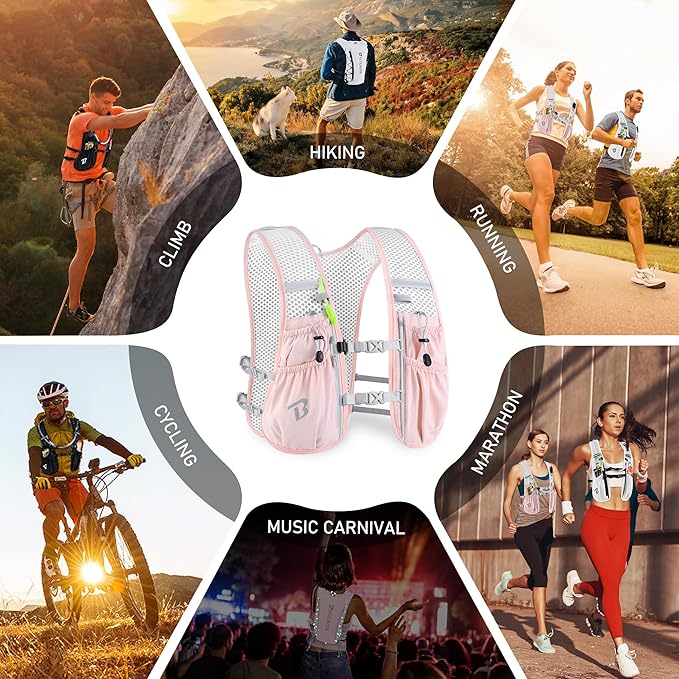 BECOJADDE Running Vest Hydration Backpack for Men Women, 5L Lightweight Running Backpack Hydration Pack for Marathon, Trail, Cycling, Hiking, Jogging
