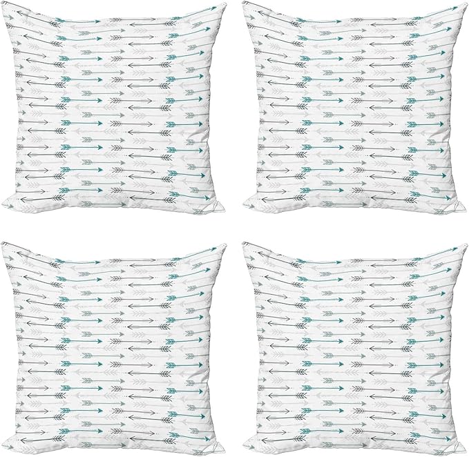 Ambesonne Teal Throw Pillow Cushion Case Pack of 4, Retro Arrow Pattern in Horizontal Line Heading to Opposite Directions Art Print, Modern Accent Double-Sided Digital Printing, 20", Teal Grey