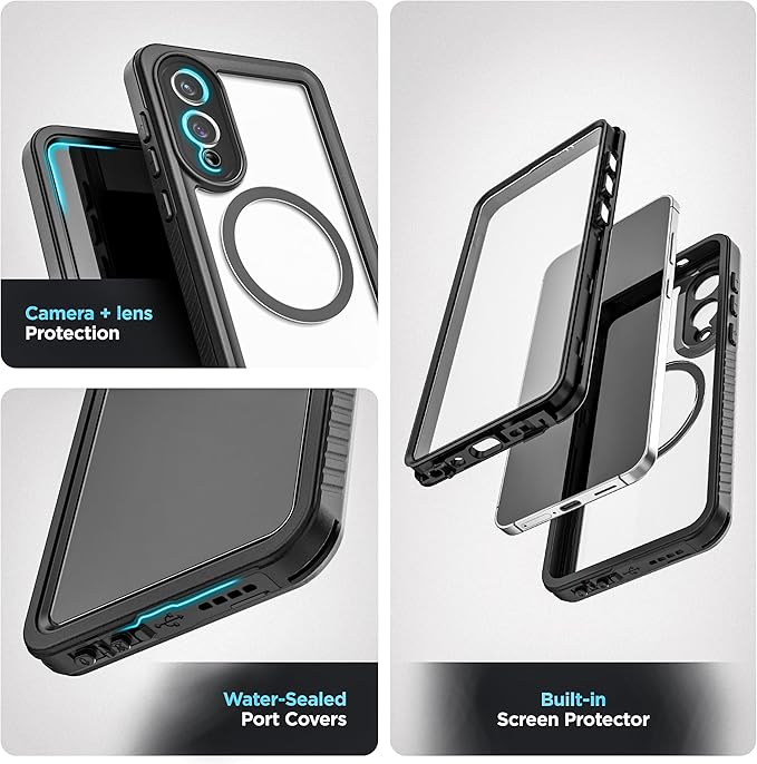 ENCASED Waterproof Case Designed for Samsung Galaxy S25 Edge (IP68) Full Body Protective Phone Case with Screen Protector Built-in (Clear/Black) (S25 Edge)