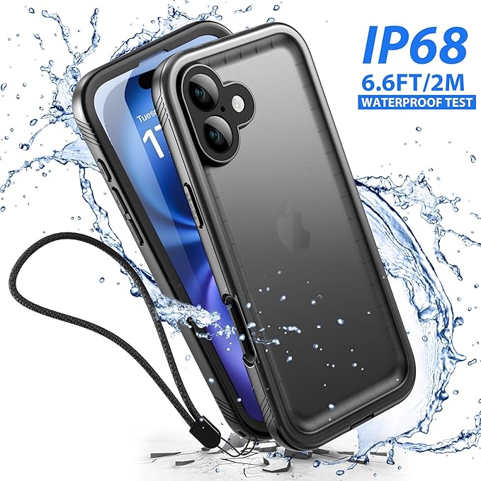 SPORTLINK for iPhone 16 Plus Case - IP68 Waterproof Military Protective Full Body Heavy Duty Shockproof 360 Sealed Dustproof with Camera Screen Protector Cover for i Phone 16 Plus 6.7" Black