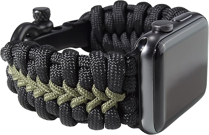 Savior Survival Gear Paracord Watch Band,Compatible with Apple Watch Band 49mm 46mm 45mm 44mm 42mm, iWatch Band Series Ultra 10 9 8 7 6 5 4 3 2 1 SE, Adjustable strap for men (Black & Green, X- Large)