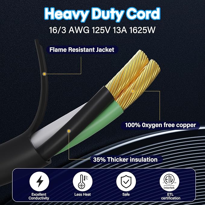 Adoreen Outdoor Power Extension Cord 25 Ft/2 Pack, 3 Prong 16 AWG Grounded Wire Heavy Duty Weatherproof Electric Cable for Indoor Christmas Light Lamp, 13A 125V 1625W, SJTW-ETL- Black with Green