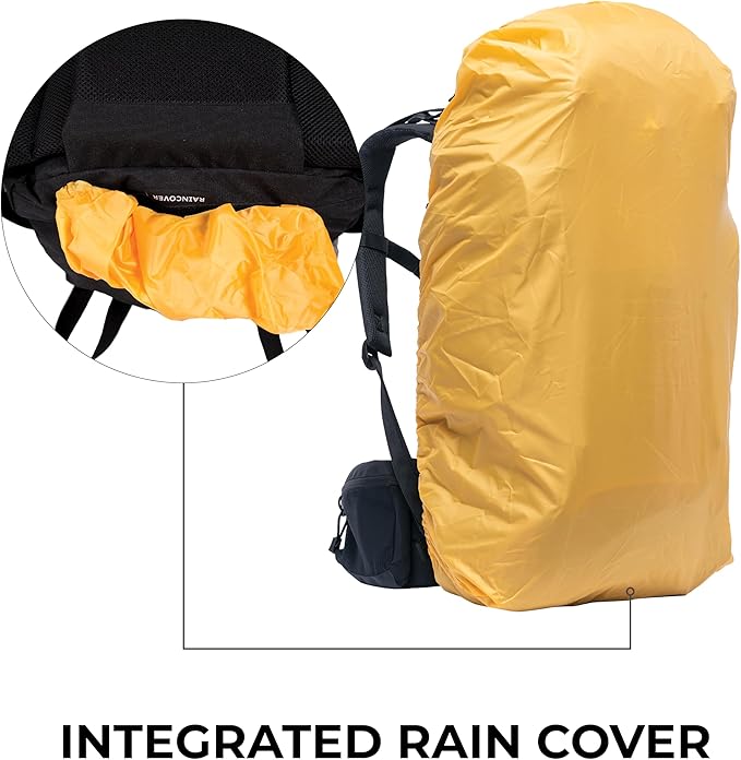 Teton 55L Scout Internal Frame Backpack for Hiking, Camping, Backpacking, Travel, Rain Cover Included, Black