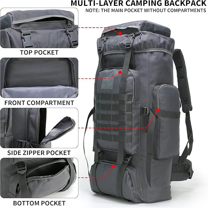 Hiking Backpack for Men 70L/100L Camping Backpack Military Rucksack Molle 3 Days Assault Pack for Climbing | Camping Backpack, 3 Days Assault Pack, for Climbing