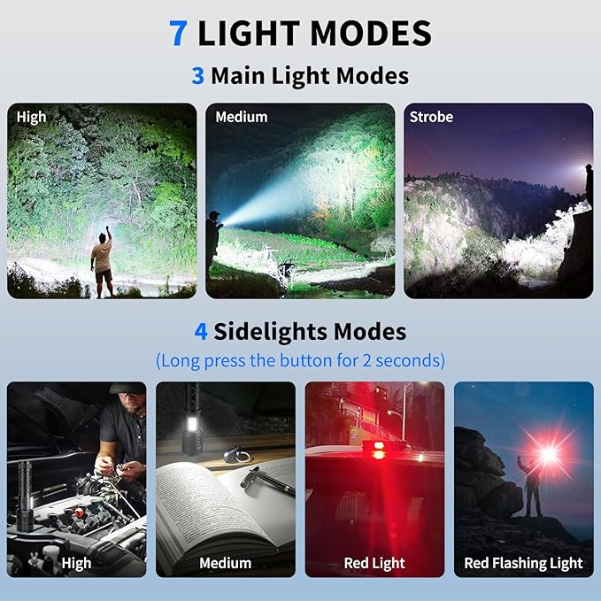 taoquwe Rechargeable LED Flashlights High Lumens, 99,000 Lumen Super Bright Flashlight with 7 Modes & Waterproof, Powerful USB Rechargeable Handheld Flash Light for Camping Home(2 Pack)