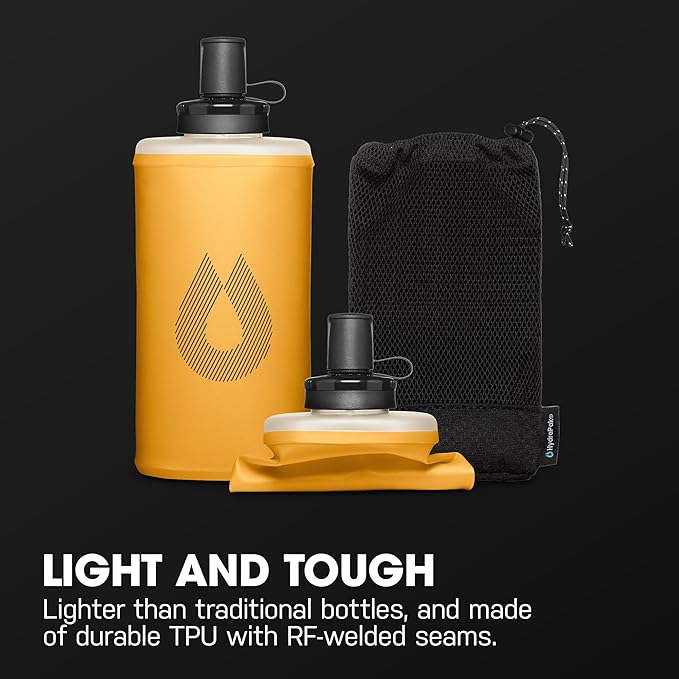 HydraPak PackFlask (500ml or 750ml) - Harness Mounted Water Bottle for Backpacks - Hands-Free, Easy-Access, Ultra-Light, Collapsible Pack Softflask for Hiking & Backpacking