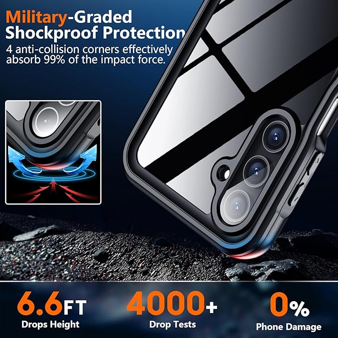 SPIDERCASE for Samsung Galaxy A16 5G Case Waterproof,Built-in Screen & Camera Lens Protector [IP68 Underwater][12FT Military Shockproof] Full Body Protection Phone Case,Black/Clear