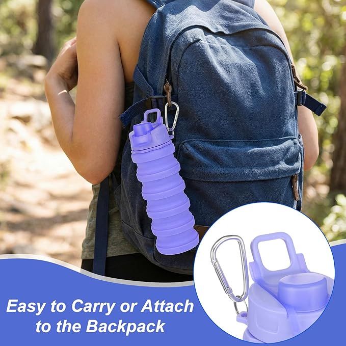 5 Pack Foldable Water Bottles, 16 oz Silicone Reusable Foldable Water Bottle, Portable Leak Proof Travel Sports Bottle with Metal Clip for Camping Hiking Gym, Colorful