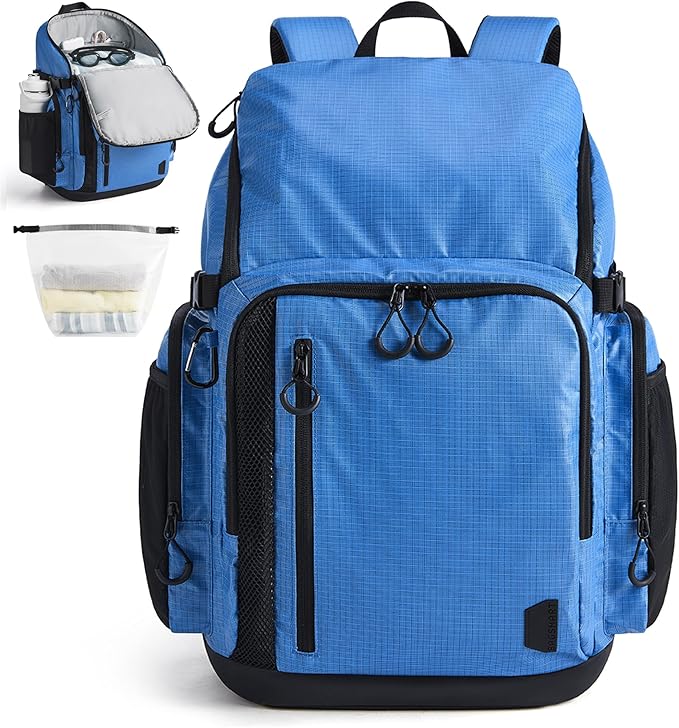BAGSMART 2 Piece Swim Bag for Swimmers with Shoe Compartment, 35L Waterproof Swim Backpack for Men and Women, Swimming Sports Gym Bag